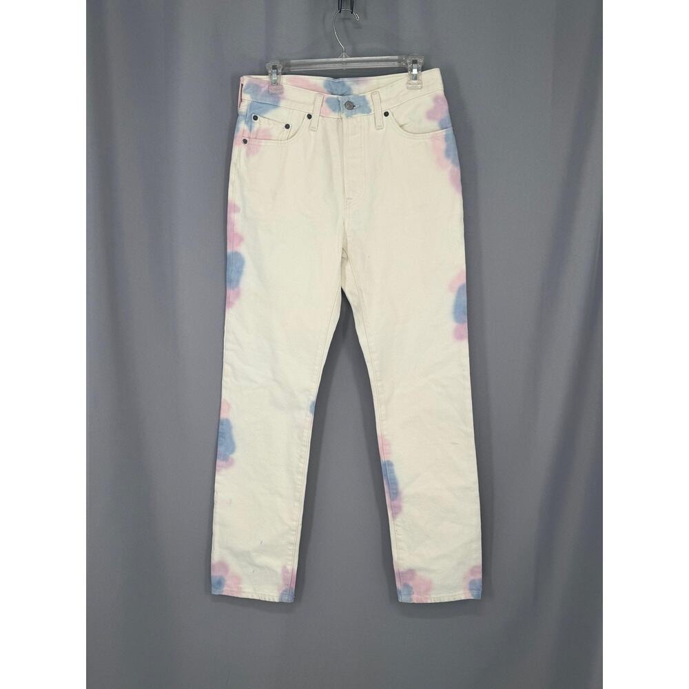 Levis 501 Jeans Womens 28x32 White Pastel Tie Dye Denim Button Fly Straight